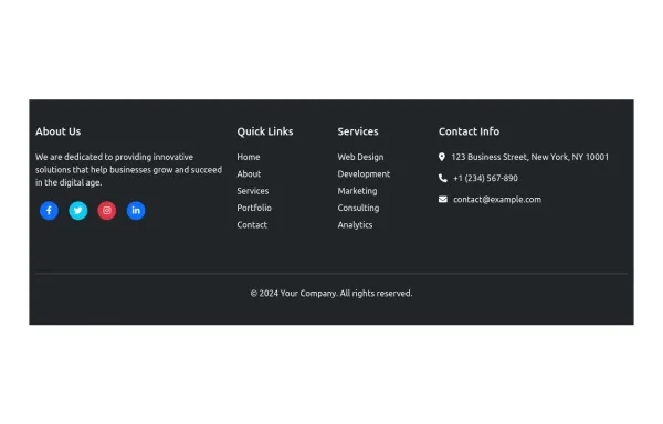 Footer example made with Bootstrap 5.3