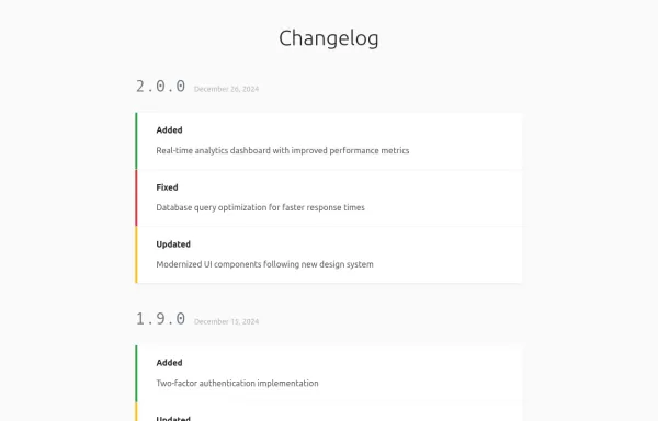 Minimal Changelog Page Template design