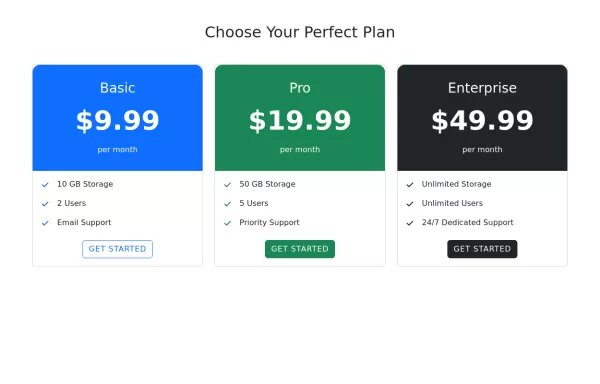 Minimal pricing cards