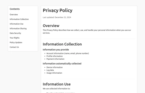 Privacy policy template with boostrap 5