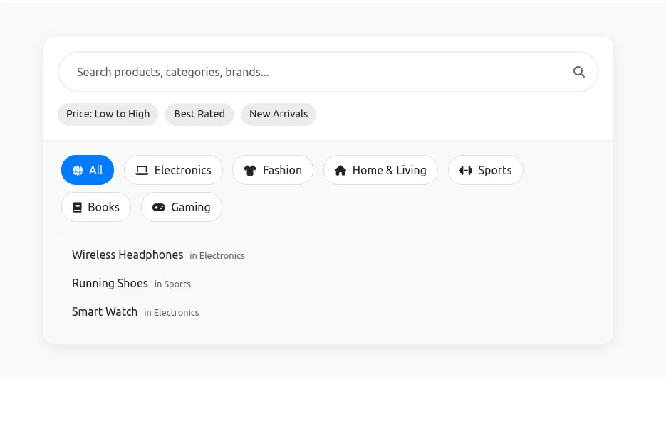 Search section with category filter