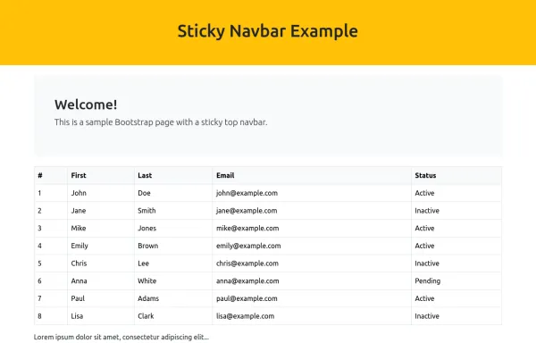 Sticky Table Headings Example